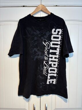 South Pole Black Short Sleeve Graphic Tee with White Logo Size L